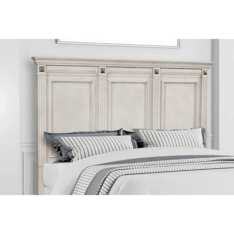 Ensemble de chambre à coucher en bois parchemin vieilli Roundhill Furniture Renova, lit à panneaux, commode, miroir, table de chevet