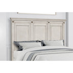 Ensemble de chambre à coucher en bois parchemin vieilli Roundhill Furniture Renova, lit à panneaux, commode, miroir, table de chevet
