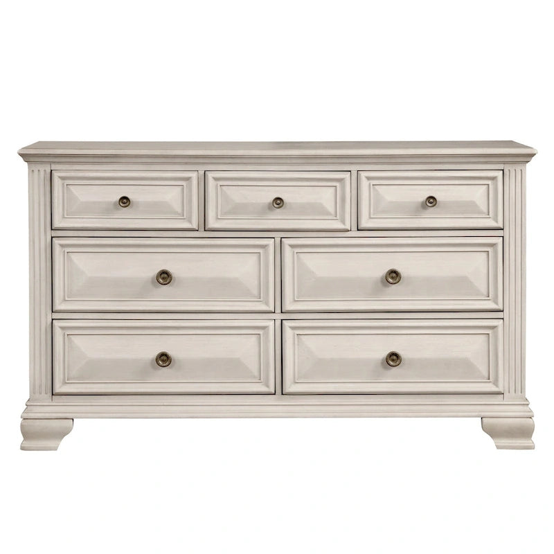 Ensemble de chambre à coucher en bois parchemin vieilli Roundhill Furniture Renova, lit à panneaux, commode, miroir, table de chevet