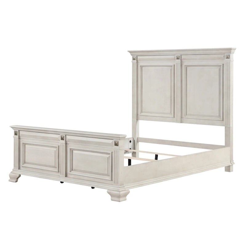 Ensemble de chambre à coucher en bois parchemin vieilli Roundhill Furniture Renova, lit à panneaux, commode, miroir, table de chevet