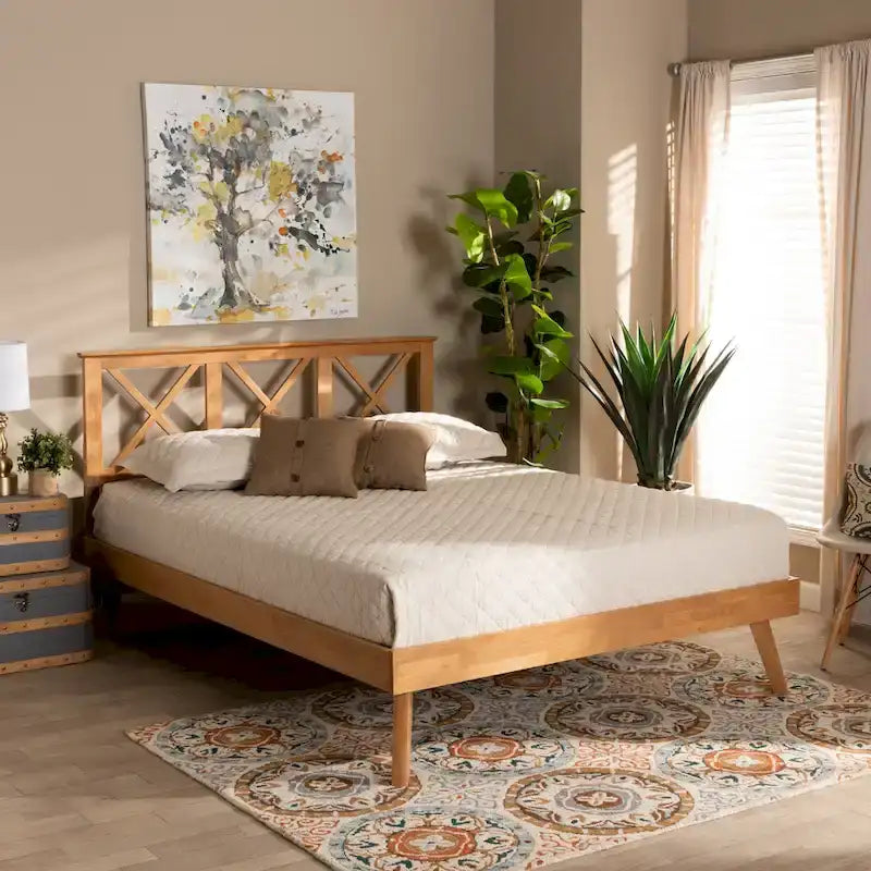 Lit plateforme Galvin en bois brun contemporain