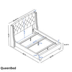 Ensemble de chambre à coucher 3 pièces Fentina de Roundhill Furniture – Lit rembourré à tête de lit capitonnée et deux tables de chevet