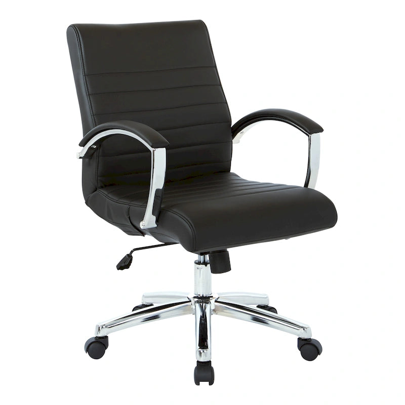 Chaise de bureau à dossier bas en similicuir avec accoudoirs et piètement chromés - individuelle