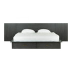 Lit plateforme contemporain Modrest Manchester gris foncé avec deux tables de chevet
