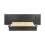 Lit plateforme contemporain Modrest Manchester gris foncé avec deux tables de chevet