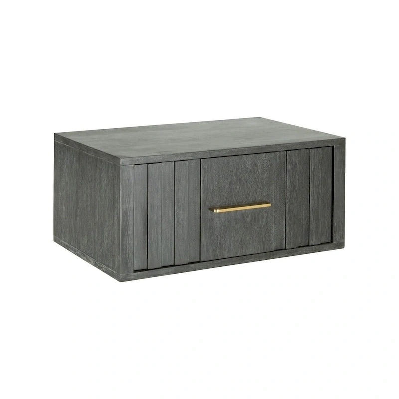 Lit plateforme contemporain Modrest Manchester gris foncé avec deux tables de chevet