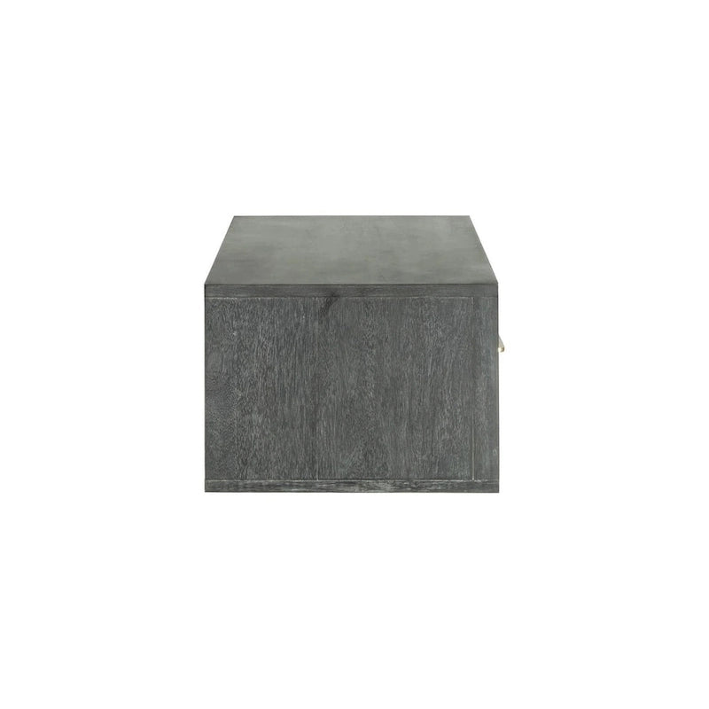 Lit plateforme contemporain Modrest Manchester gris foncé avec deux tables de chevet