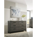 Ensemble de chambre à coucher Roundhill Furniture Ioana 187 avec finition gris antique, lit king-size, commode, miroir, table de chevet