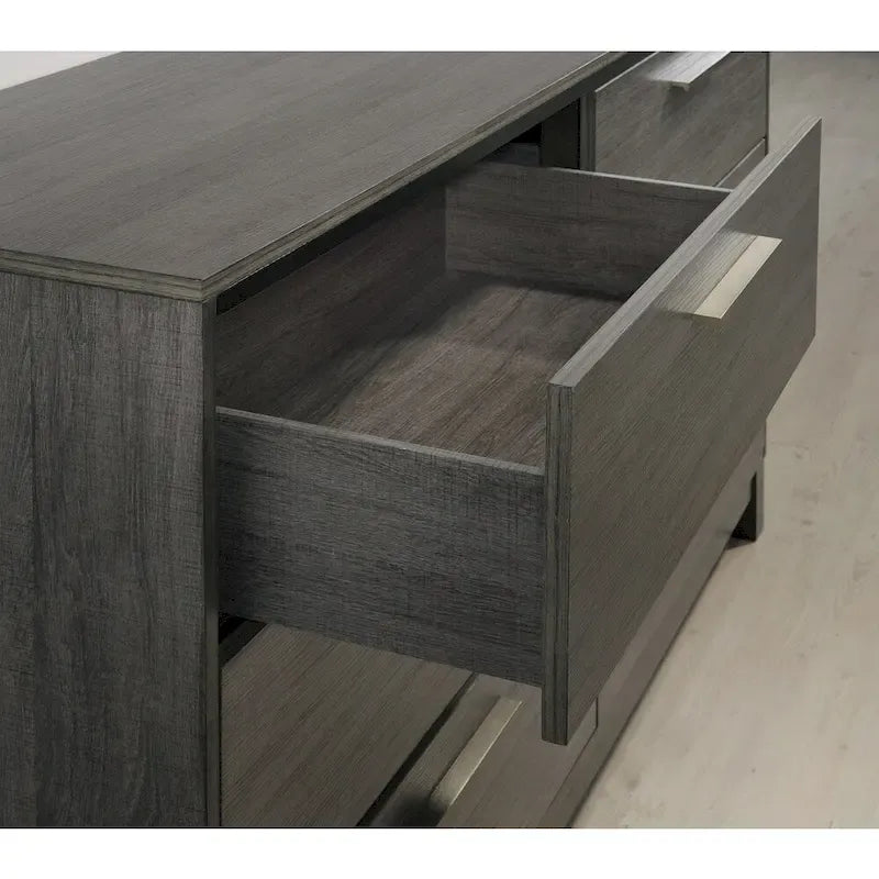 Ensemble de chambre à coucher Roundhill Furniture Ioana 187 avec finition gris antique, lit king-size, commode, miroir, table de chevet