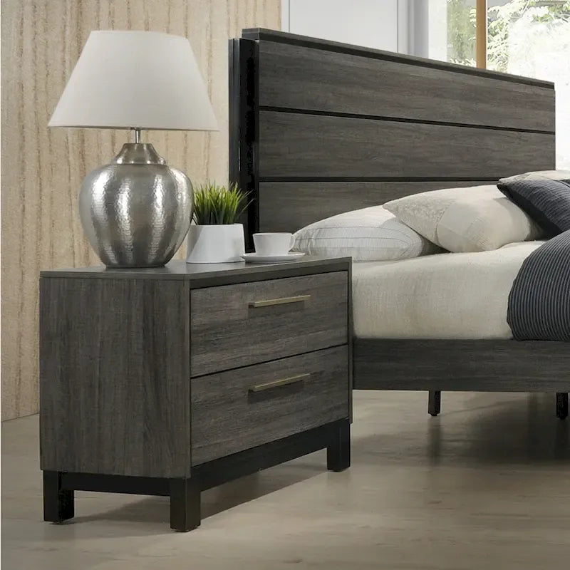 Ensemble de chambre à coucher Roundhill Furniture Ioana 187 avec finition gris antique, lit king-size, commode, miroir, table de chevet