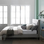 Lit plateforme capitonné haut de gamme Priage by Zinus gris sable avec boutons touffetés beiges
