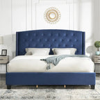 Lit capitonné Summit Wingback de Roundhill Furniture avec clous décoratifs