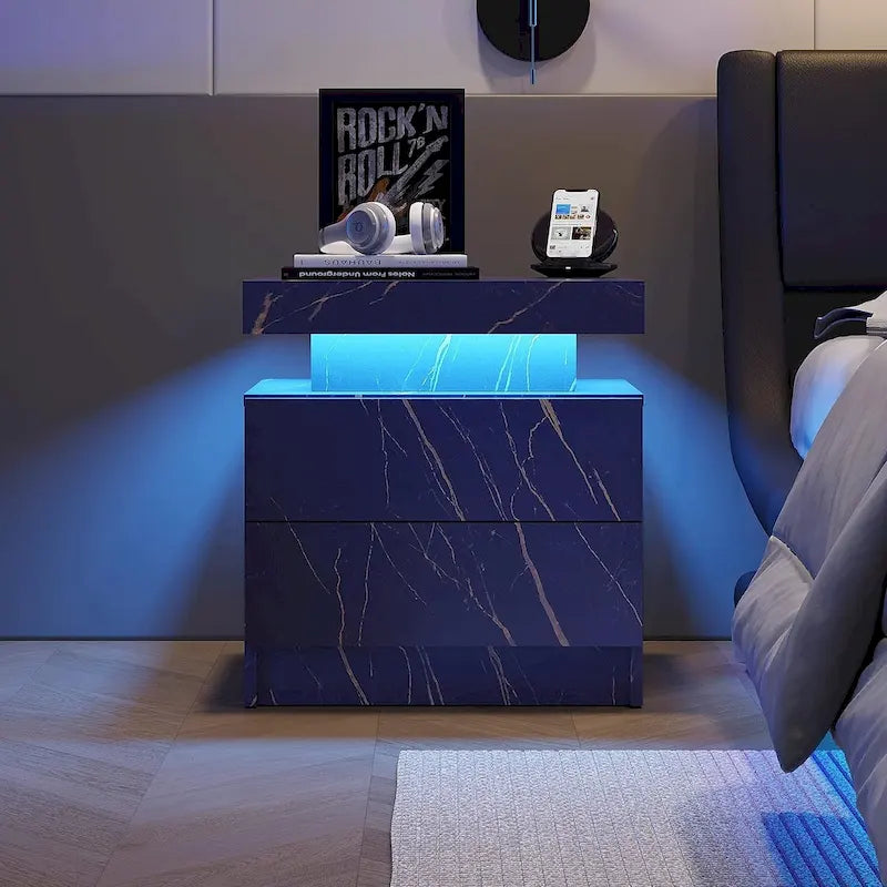 Table de chevet à 2 tiroirs avec lumières LED
