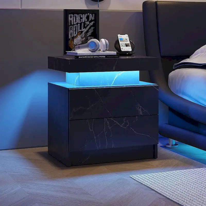 Table de chevet à 2 tiroirs avec lumières LED