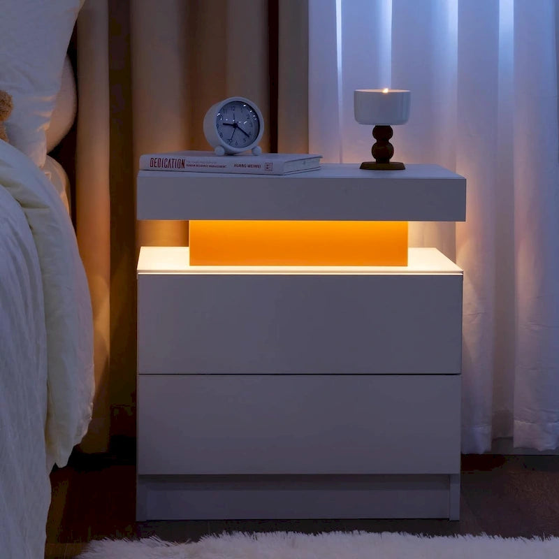 Table de chevet à 2 tiroirs avec lumières LED