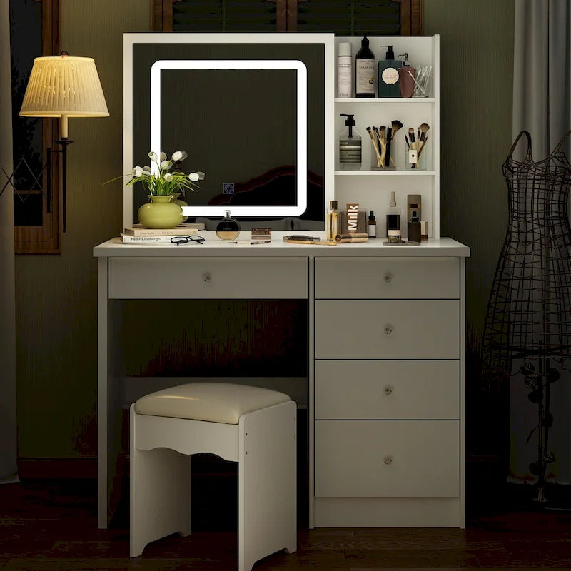Coiffeuse de 100 cm de large avec tabouret et miroir tactile - 100 cm de large