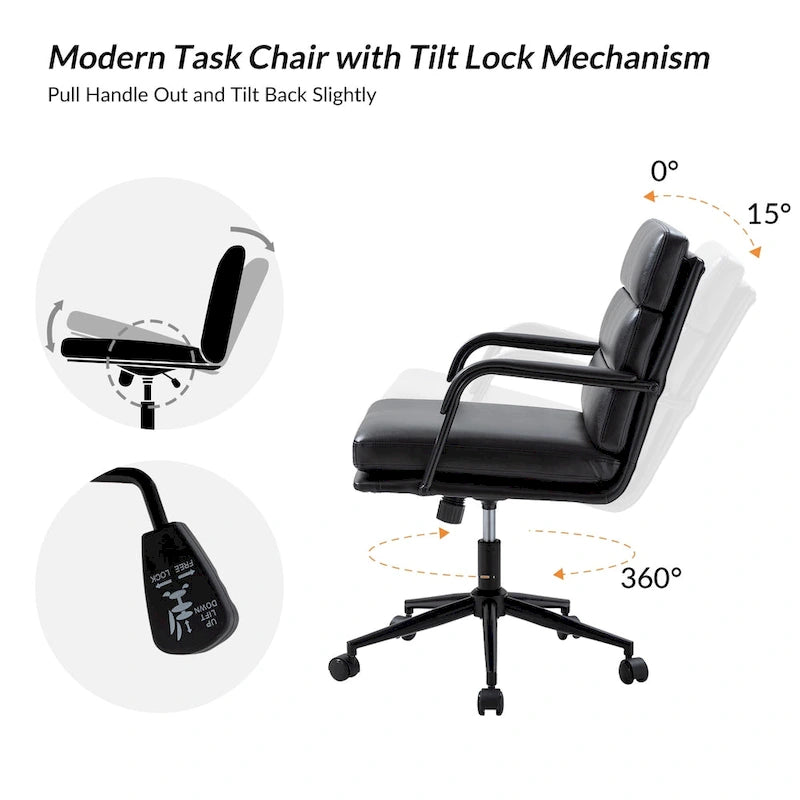 Fauteuil en similicuir moderne Task avec blocage de l'inclinaison et inclinaison centrale par