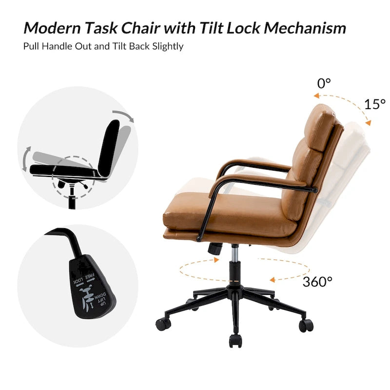 Fauteuil en similicuir moderne Task avec blocage de l'inclinaison et inclinaison centrale par