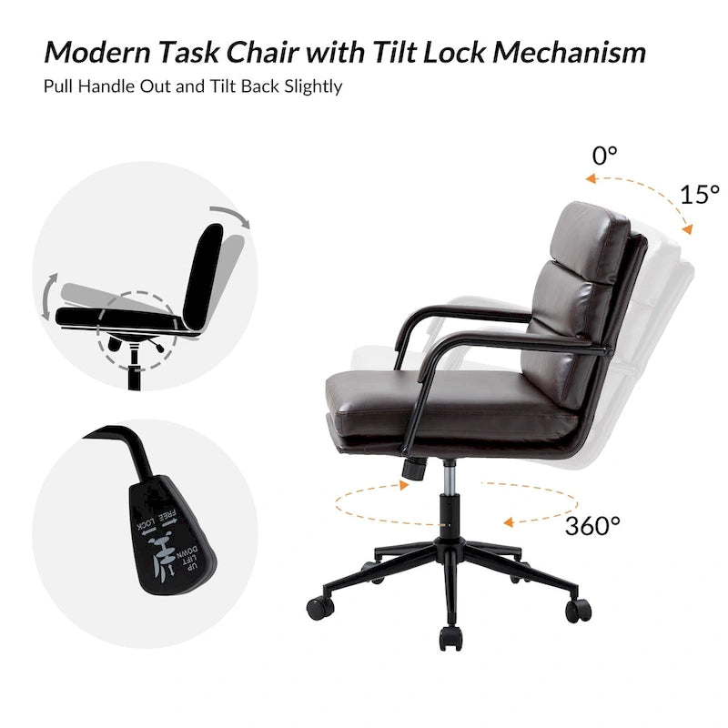 Fauteuil en similicuir moderne Task avec blocage de l'inclinaison et inclinaison centrale par