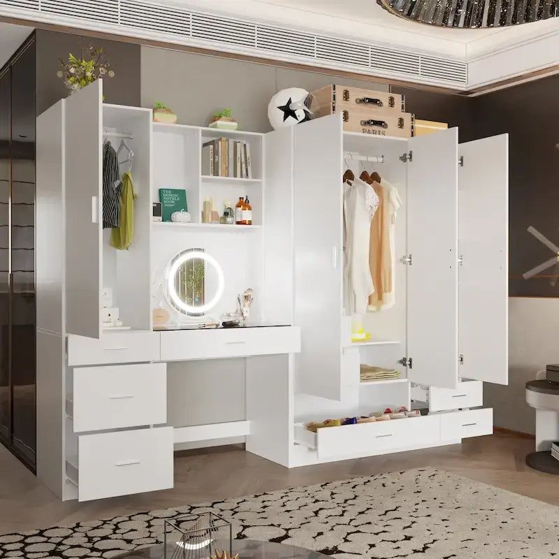 Armoire, Solution de rangement, Penderie modulable, Coiffeuse avec miroir