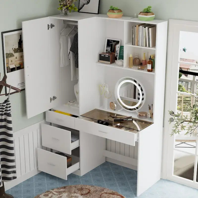 Armoire, Solution de rangement, Penderie modulable, Coiffeuse avec miroir
