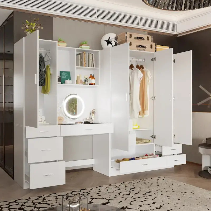 Armoire, Solution de rangement, Penderie modulable, Coiffeuse avec miroir