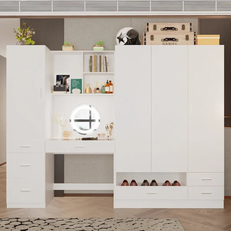 Armoire, Solution de rangement, Penderie modulable, Coiffeuse avec miroir