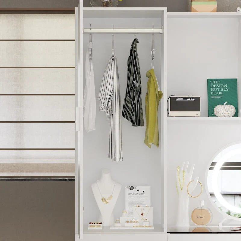 Armoire, Solution de rangement, Penderie modulable, Coiffeuse avec miroir