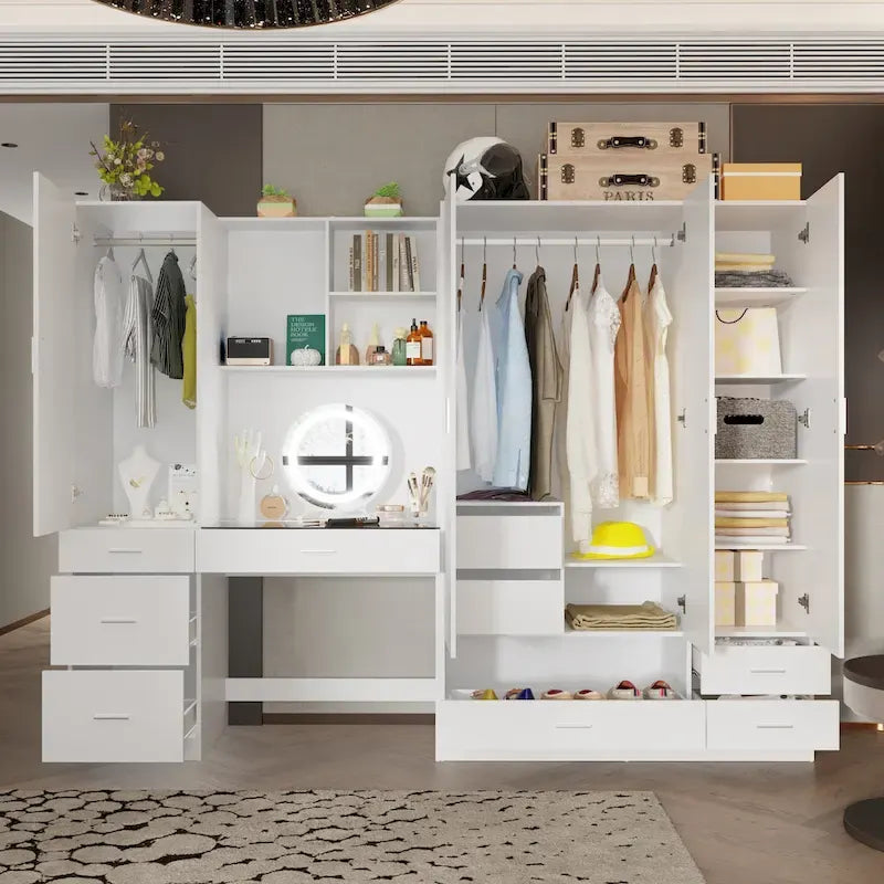 Armoire, Solution de rangement, Penderie modulable, Coiffeuse avec miroir
