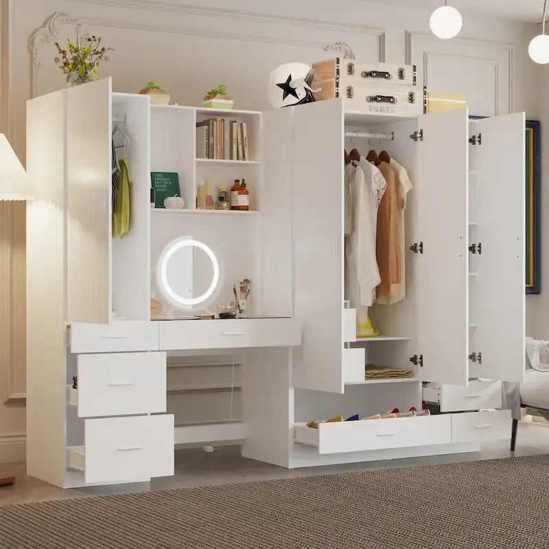 Armoire, Solution de rangement, Penderie modulable, Coiffeuse avec miroir