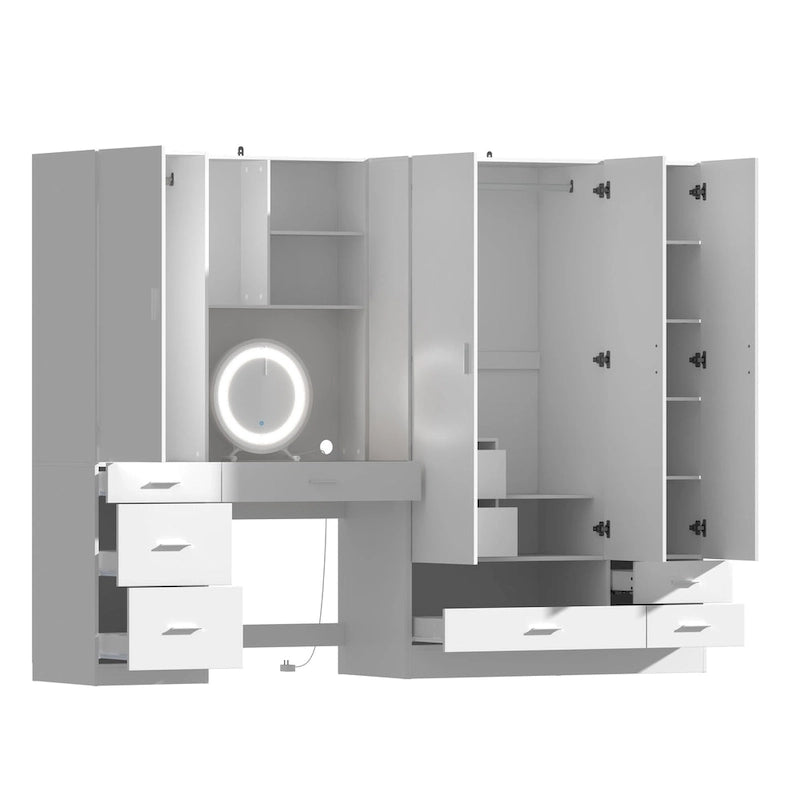 Armoire, Solution de rangement, Penderie modulable, Coiffeuse avec miroir