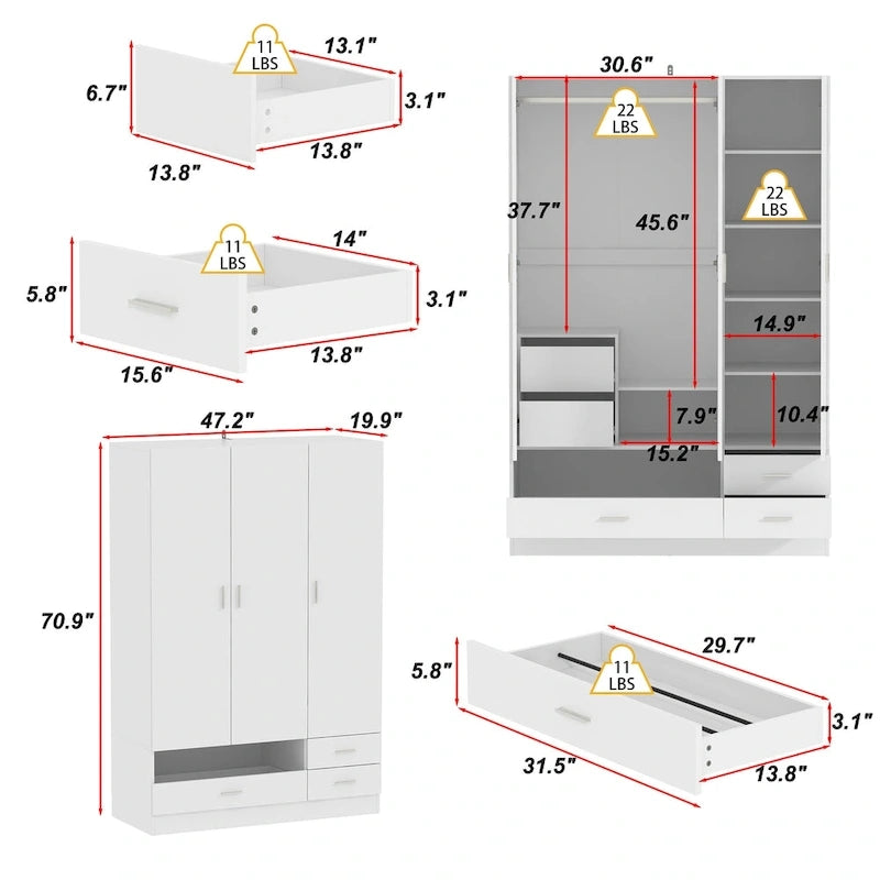 Armoire, Solution de rangement, Penderie modulable, Coiffeuse avec miroir