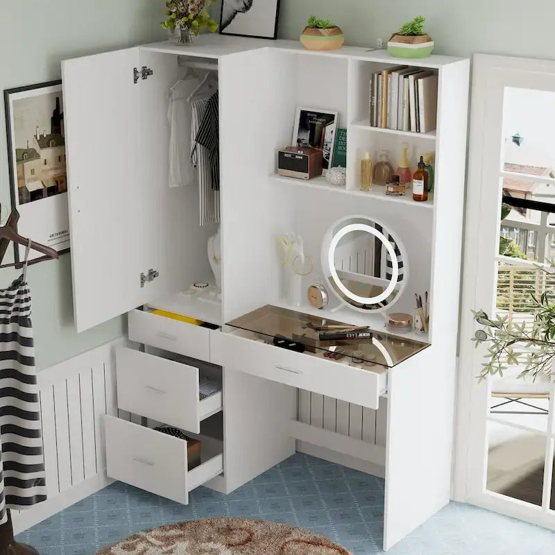 Armoire, Solution de rangement, Penderie modulable, Coiffeuse avec miroir
