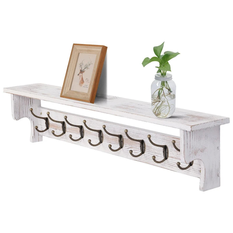 Porte-manteau mural 35,8 avec étagère de rangement et crochets métalliques - 35,8L x 4,6P x 7,8H