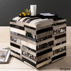 Pouf ottoman cube en cuir de vache Livabliss Cattle Range