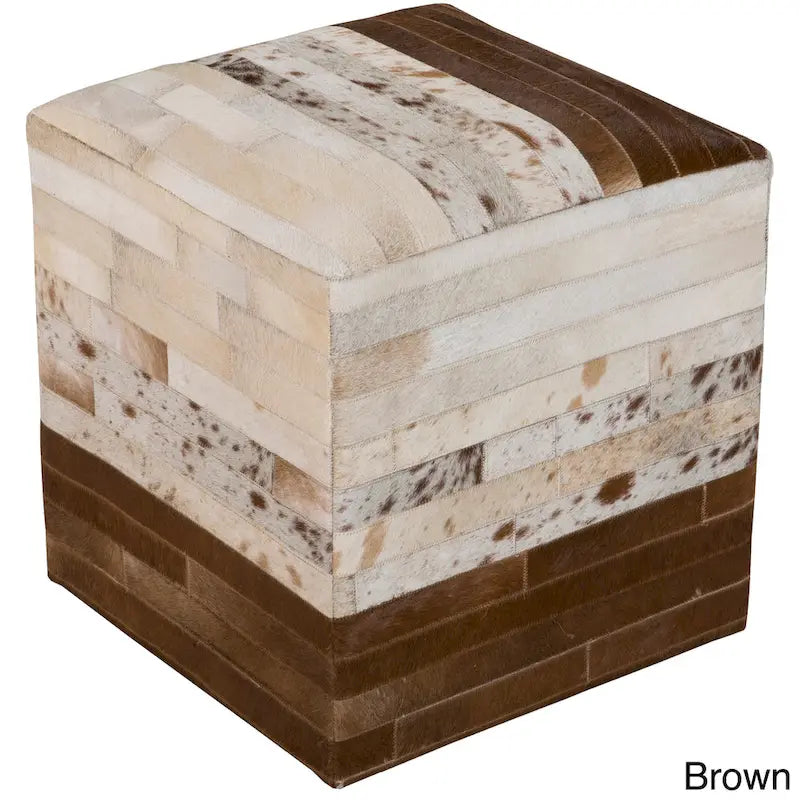 Pouf ottoman cube en cuir de vache Livabliss Cattle Range