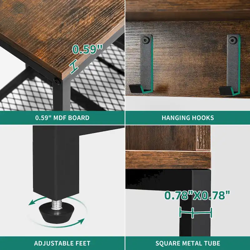Banc d'entrée industriel Moasis avec portemanteau, Meuble d'entrée 5-en-1 avec rangement à chaussures