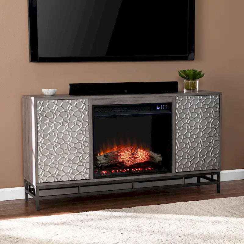 Cheminée électrique en bois gris contemporain Hampden de SEI Furniture
