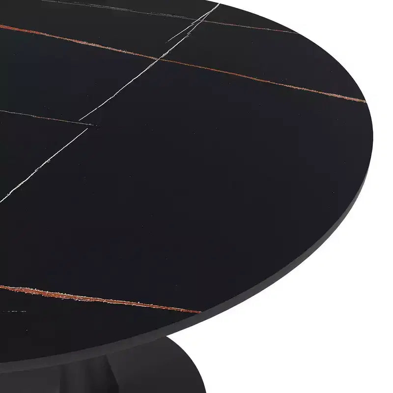 Table à manger ronde LeisureMod Bristol 31" avec plateau en pierre frittée, piédestal en acier noir, table d'appoint pour cuisine et petits espaces