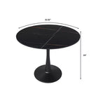 Table à manger ronde LeisureMod Bristol 31" avec plateau en pierre frittée, piédestal en acier noir, table d'appoint pour cuisine et petits espaces