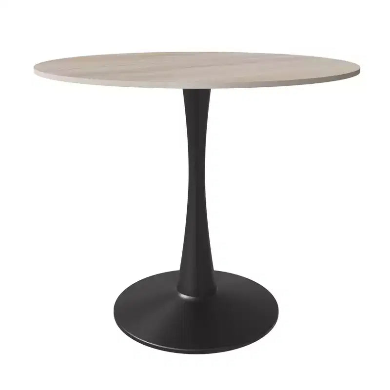 Table à manger ronde LeisureMod Bristol 31" avec plateau en pierre frittée, piédestal en acier noir, table d'appoint pour cuisine et petits espaces