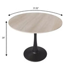 Table à manger ronde LeisureMod Bristol 31" avec plateau en pierre frittée, piédestal en acier noir, table d'appoint pour cuisine et petits espaces