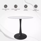 Table à manger ronde LeisureMod Bristol 31" avec plateau en pierre frittée, piédestal en acier noir, table d'appoint pour cuisine et petits espaces