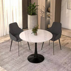 Table à manger ronde LeisureMod Bristol 31" avec plateau en pierre frittée, piédestal en acier noir, table d'appoint pour cuisine et petits espaces