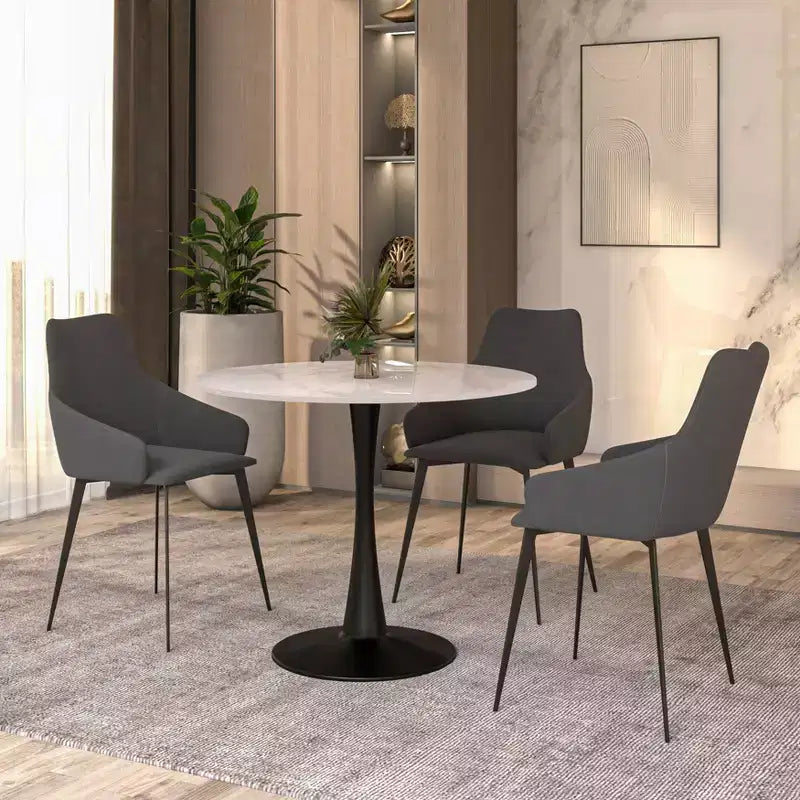 Table à manger ronde LeisureMod Bristol 31" avec plateau en pierre frittée, piédestal en acier noir, table d'appoint pour cuisine et petits espaces