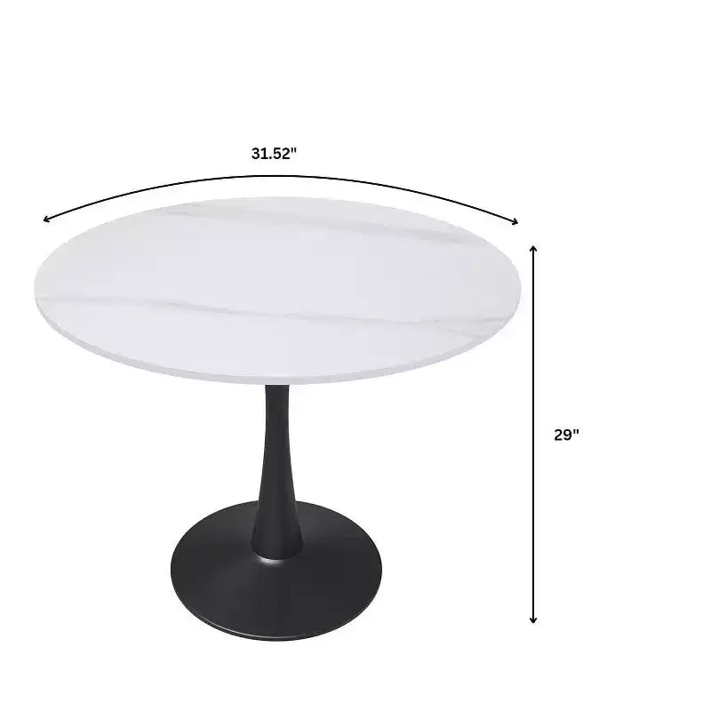 Table à manger ronde LeisureMod Bristol 31" avec plateau en pierre frittée, piédestal en acier noir, table d'appoint pour cuisine et petits espaces