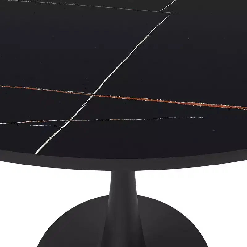 Table à manger ronde LeisureMod Bristol 31" avec plateau en pierre frittée, piédestal en acier noir, table d'appoint pour cuisine et petits espaces