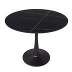 LeisureMod Bristol 31 Round Dining Table  Sintered Stone Top, Black Steel Pedestal Base, Accent Caf Table for Kitchen & Small Spaces