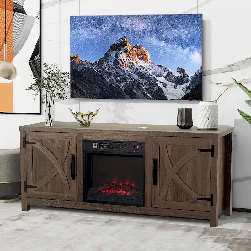 Meuble console de 147 cm avec foyer électrique pour téléviseurs jusqu'à 65 pouces