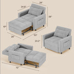 Canapé-lit convertible 3 en 1, chaise longue rembourrée réglable et pliable
